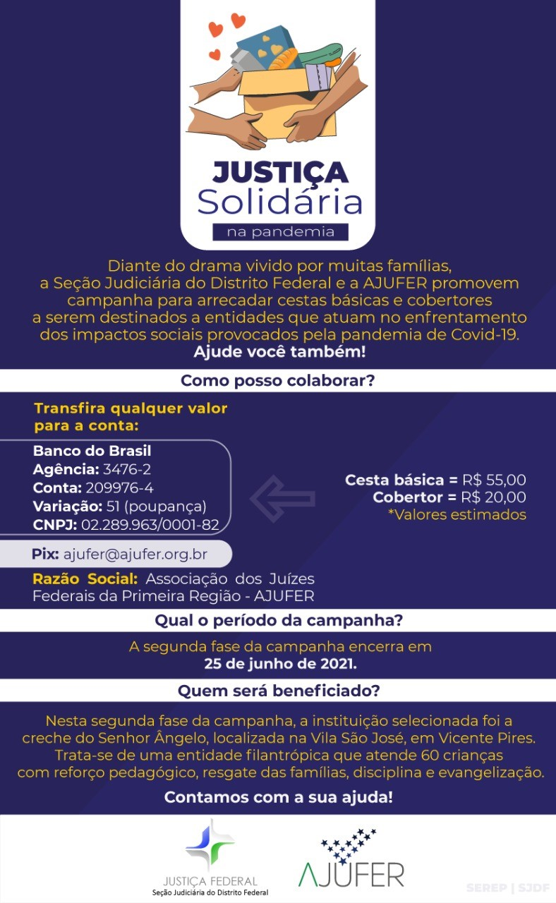 INSTITUCIONAL: Campanha da SJDF mobiliza magistrados e servidores em ação solidária para doação de alimentos e cobertores