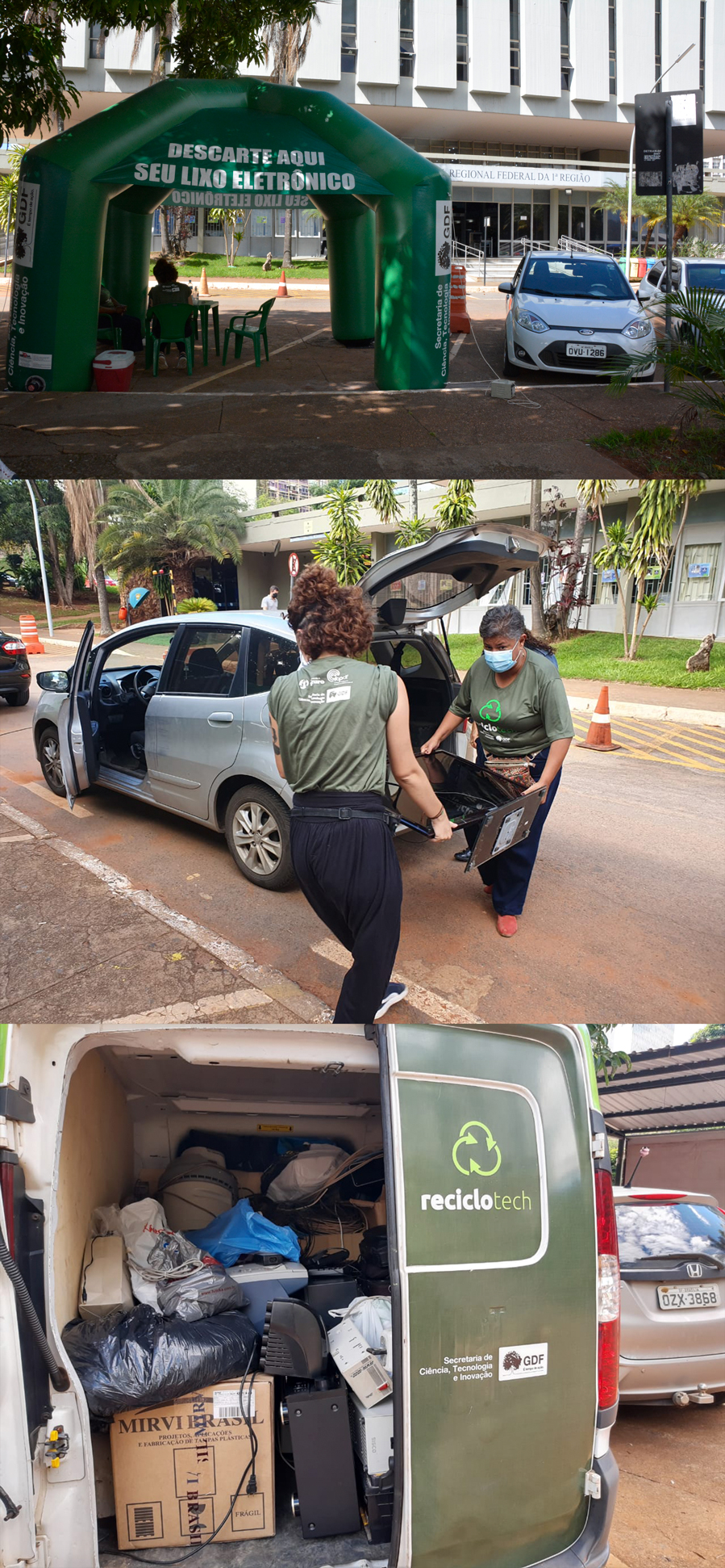 INSTITUCIONAL: Drive-Thru do Lixo Eletrônico no TRF1 arrecada mais de 7 toneladas de materiais Servidores fizeram descarte com segurança e ainda contribuíram para projeto social