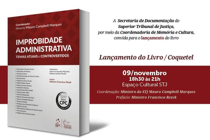 INSTITUCIONAL: desembargador Livro sobre improbidade administrativa será lançado no dia 9 de novembro